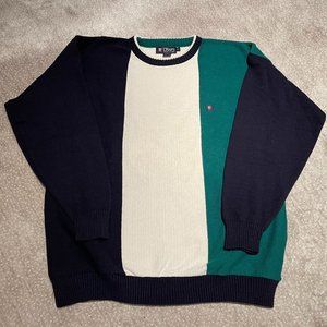 EUC Vintage Men's Chaps Ralph Lauren Sweater, Color Block Navy-Grn-Wht, Sz Lrg